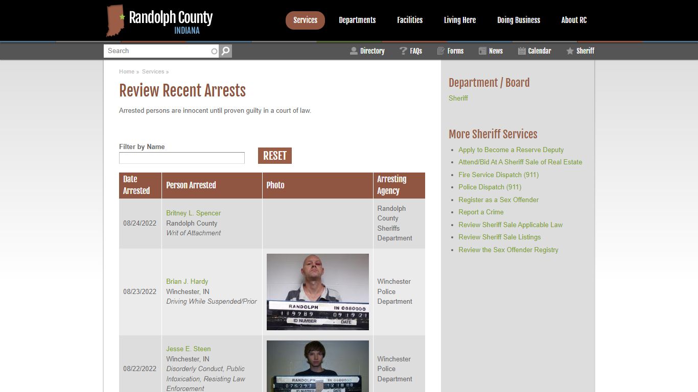 Review Recent Arrests | Randolph County