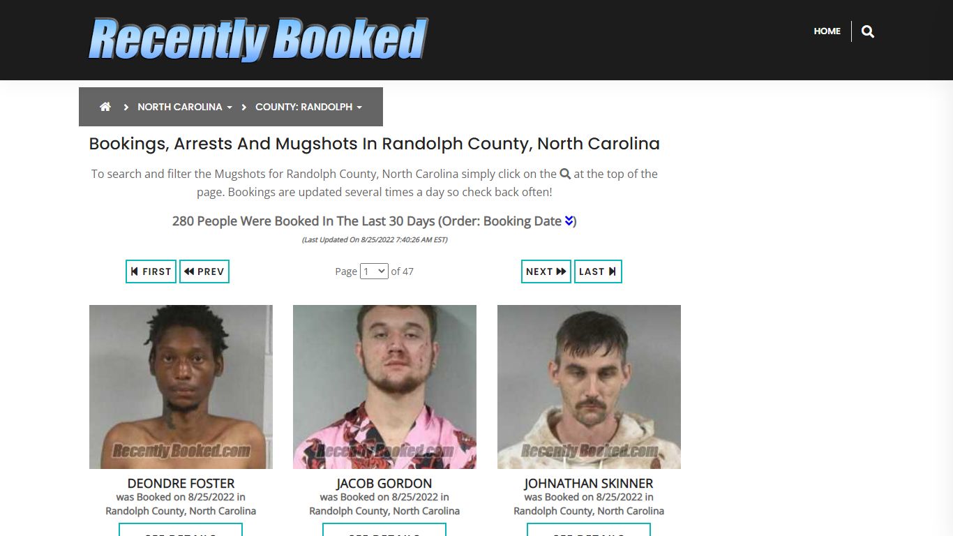 Bookings, Arrests and Mugshots in Randolph County, North Carolina