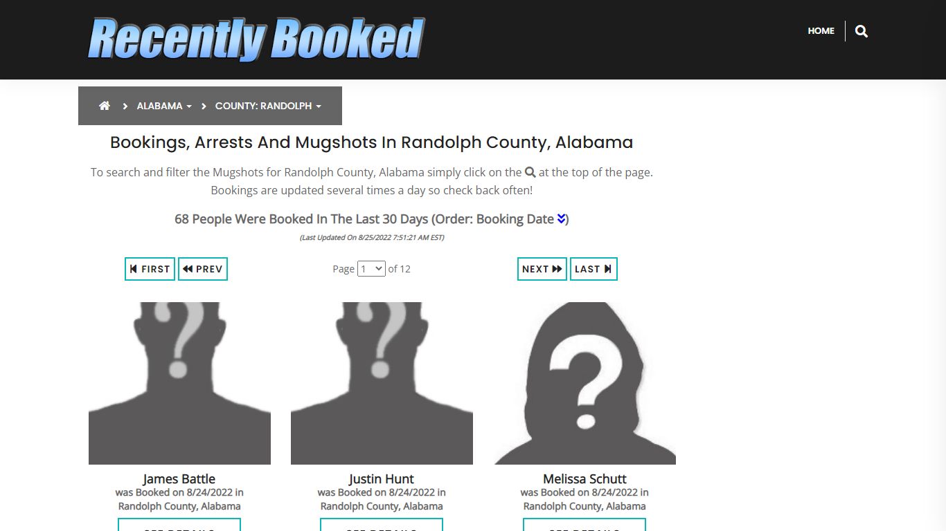 Recent bookings, Arrests, Mugshots in Randolph County, Alabama
